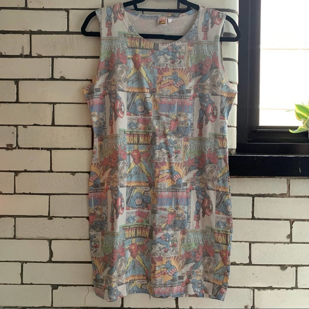 MARVEL COMICS Dress Sleeveless Bodycon Tank Iron Man Captain America Small/Med